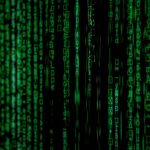 Abstract green matrix code background with binary style.